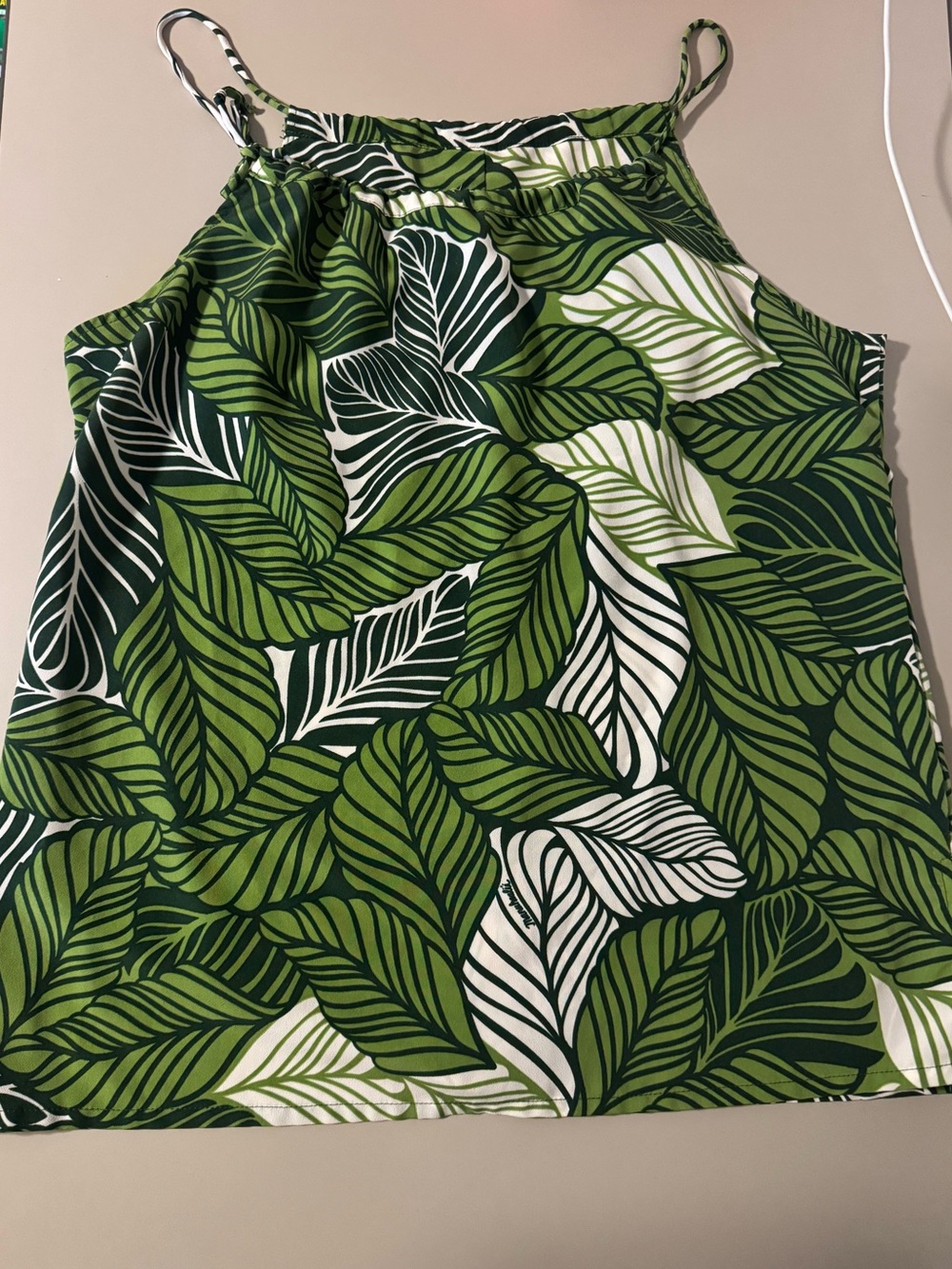 Manuhealii Green Leaf-Print Halter Camisole